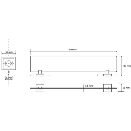 Cтеклянная полка 600мм