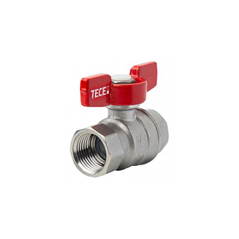 Кран шаровый полнопроходной, резьба внутр./внутр, хром., ручка -бабочка красная,3/4"