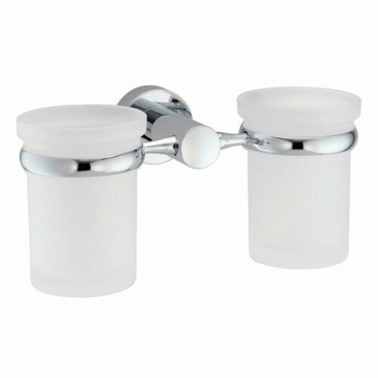 Подстаканник двойной Donau, 20х9,5х10 см, хром и белый, K-9428D