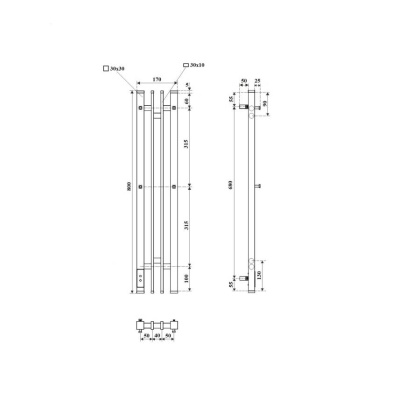 Полотенцесушитель электрический Point Фрея PN20728GB П2 140x800 диммер слева, графит блеск