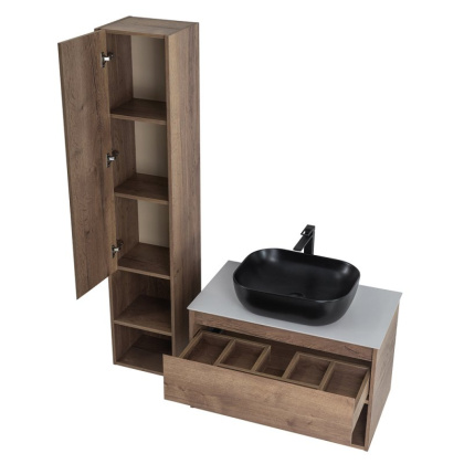 Тумба c раковиной подвесная с одним ящиком и одной открытой полкой BelBagno KRAFT 100 Rovere Tabacco, раковина белая Тумба c раковиной подвесная с одним ящиком и одной открытой полкой BelBagno KRAFT 100 Rovere Tabacco, раковина белая