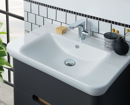 Шкаф  Sento с раковиной, с 2 ящиками, 80 см, с LED подсветкой, цвет матовый антрацит ( ножки 61069 заказываются отдельно )