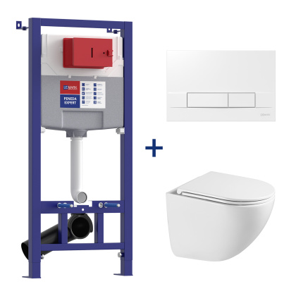 Комплект 3в1: Инсталляция Lemark PENEDA EXPERT для унитазов с кнопкой смыва BIT белый глянец + унитаз подвесной безободковый  GLAZER Торнадо белый глянец Комплект 3в1: Инсталляция Lemark PENEDA EXPERT для унитазов с кнопкой смыва BIT белый глянец + унитаз подвесной безободковый  GLAZER Торнадо белый глянец