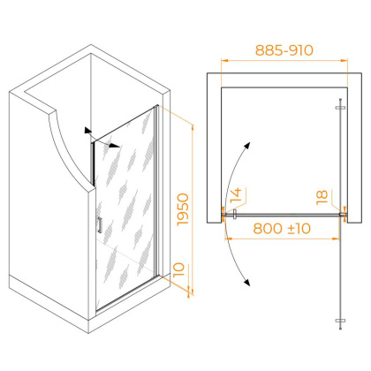 Душевая дверь  90*195 RGW LE-003-B Чёрный/Матовое/6 мм