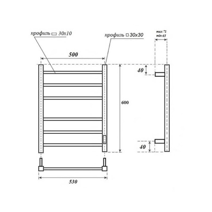 Полотенцесушитель электрический Point Меркурий PN83856W П6 500x600, диммер справа, белый Полотенцесушитель электрический Point Меркурий PN83856W П6 500x600, диммер справа, белый