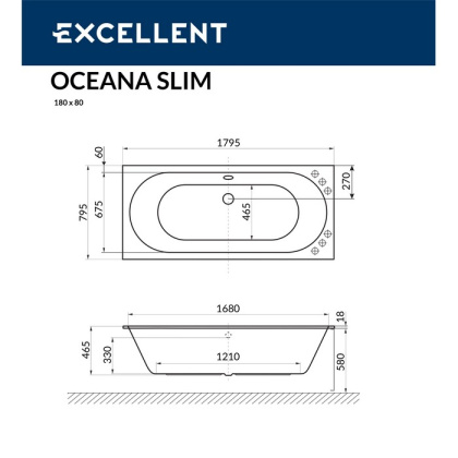 Ванна EXCELLENT Oceana Slim 180x80 "NANO" (хром) Ванна EXCELLENT Oceana Slim 180x80 "NANO" (хром)