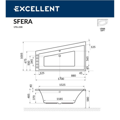 Ванна EXCELLENT Sfera 170x100 (левая) "RELAX" (золото) Ванна EXCELLENT Sfera 170x100 (левая) "RELAX" (золото)