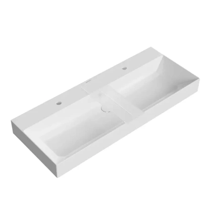 Раковина GRANDE мебельная\подвесная 120, белая глянцевая, два отверстия под смеситель