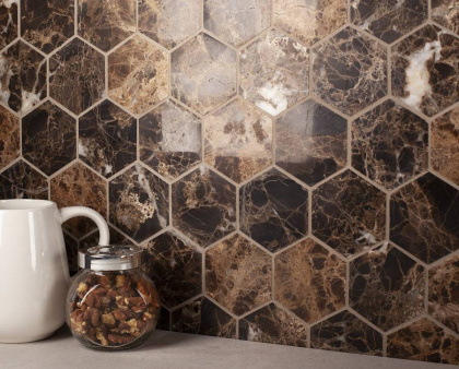 Мозаика, нат. мрамор, HEXAGON DARK EMPERADOR POLISHED, Hex Мозаика, нат. мрамор, HEXAGON DARK EMPERADOR POLISHED, Hex