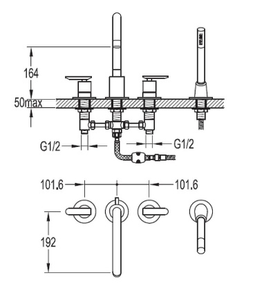 SIESTA-F-BVD4-01 Смеситель на борт ванны с ручным выдвижным душем