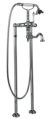 MARGOT-VDP2-01-Bi Напольный смеситель для ванны с поворотным изливом и ручным душем Исполнение: Хром, Ручки: Белая  MARGOT-VDP2-01-Bi Напольный смеситель для ванны с поворотным изливом и ручным душем Исполнение: Хром, Ручки: Белая
