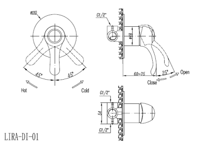 LIRA-C-DIM-02 Встраиваемый смеситель для душа Исполнение: Бронза 