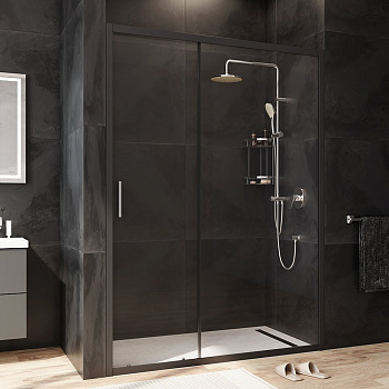 W90G-140-1-195BT Gem Solo Дверь душевая 140х195, стекло прозрачное, профиль Черный матовый