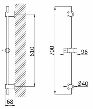 CZR-B-SD-NOP Душевая штанга круглое сечение, исполнение черный матовый CZR-B-SD-NOP Душевая штанга круглое сечение, исполнение черный матовый