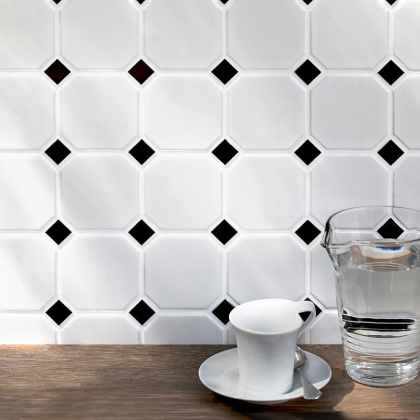 Керамическая мозаика, Octagon big White/Black Matt, Geometry Керамическая мозаика, Octagon big White/Black Matt, Geometry