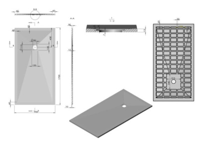 Поддон для душа из искусственного камня VST-4SR9017W, 1700*900*30, белый матовый