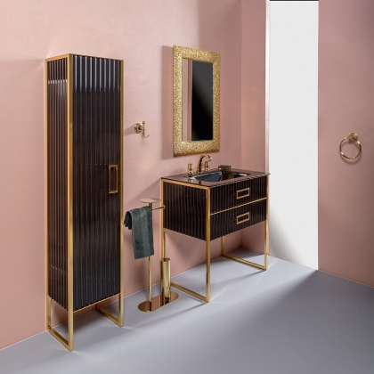 Тумба MONACO 100см h84см черная глянец + золото под раковину моноблок 866-100-BG Boheme