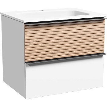 Тумба подвесная SANCOS Delta 590х445х500, c двумя ящиками оснащенными доводчиками,  дуб светлый/белый , арт. DL60W
