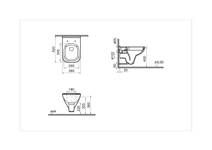 Унитаз VitrA S20 безободковый фарфор, антибактериальная глазурь 7508B003-0075 Унитаз VitrA S20 безободковый фарфор, антибактериальная глазурь 7508B003-0075
