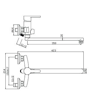 Смеситель ЧЕРНЫЙ д/ванны с длинным изливом TORRES, арт.17221TRB