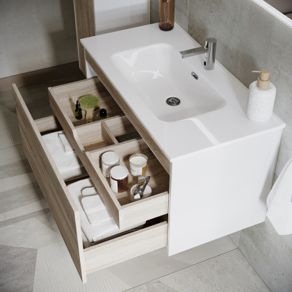 Тумба подвесная SANCOS Smart 990х450х500, c двумя ящиками оснащенными доводчиками, дуб бардолино/белый , арт. SM100E Тумба подвесная SANCOS Smart 990х450х500, c двумя ящиками оснащенными доводчиками, дуб бардолино/белый , арт. SM100E