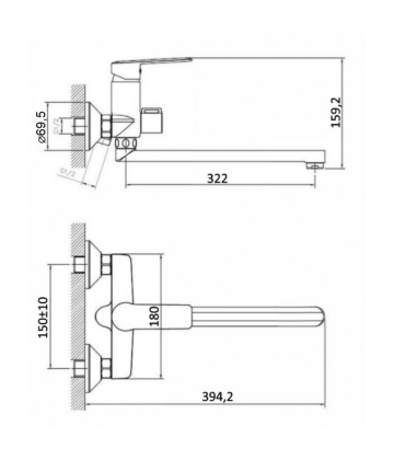Смеситель для ванны/душа Agger Clean A2421100 с душевым набором