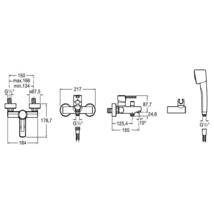 Смеситель для ванны Roca Targa с душевым комплектом, 75A0160C0M