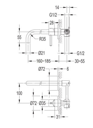 Смеситель для умывальника скрытого монтажа OMNIRES Y Y1215HNI (никель) Смеситель для умывальника скрытого монтажа OMNIRES Y Y1215HNI (никель)