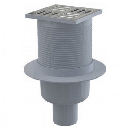 Сливной трап 105×105/50 мм прямой сток, решетка из нержавеющей стали, гидрозатвор комбинированный SMART