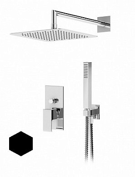 PORTA-DSIPQ-20-NOP Душевая система с переключателем для верхнего и ручного душа, верхний душ из стены, квадратный 20 см, материал ABC, исполнение черный матовый PORTA-DSIPQ-20-NOP Душевая система с переключателем для верхнего и ручного душа, верхний душ из стены, квадратный 20 см, материал ABC, исполнение черный матовый