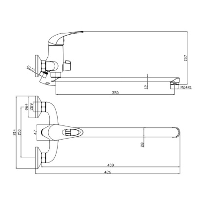 Смеситель д/ванны с длинным изливом VEGA, арт. 12221VE