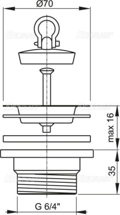 Донный клапан сифона для мойки 6/4" с нержавеющей peшeткой DN70