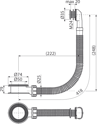 Слив-перелив для умывальника, хром