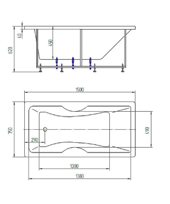 Ванна  Феникс-150 пустая с фр.экр.(слив слева)