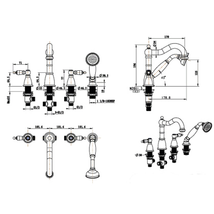 Смеситель воезной на 3 отв., Camelia бронза_Комплект Смеситель воезной на 3 отв., Camelia бронза_Комплект