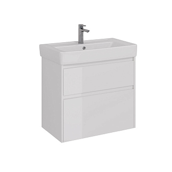 Тумба Lemark COMBI 80см под 1 раковину, подвесная/напольная, 2 ящика, цвет корпуса, фасада: Белый глянец