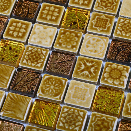 Мозаика стеклянная с камнем Morocco Gold (чип 8*23*23) 300*300(11шт.-0.99м2), м2 Мозаика стеклянная с камнем Morocco Gold (чип 8*23*23) 300*300(11шт.-0.99м2), м2