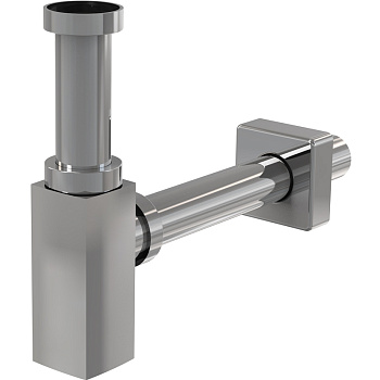 Сифон для умывальника DN32 DESIGN цельнометаллический, квадратный