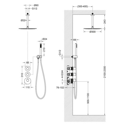 Душевая система Timo Saona SX-2399/03SM скрытого монтажа с термостатом, черная матовая
