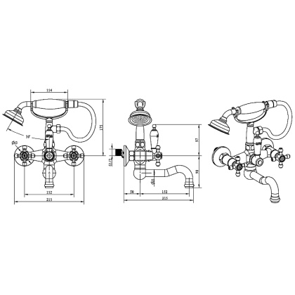 Смеситель для ванны(душ.ком) ROYAL CRYSTAL, золото, переключатель Swarovski_Комплект Смеситель для ванны(душ.ком) ROYAL CRYSTAL, золото, переключатель Swarovski_Комплект