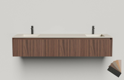 Подвесная тумба Domino 2000, шпон, для двух встраиваемых раковин, гладкий фасад