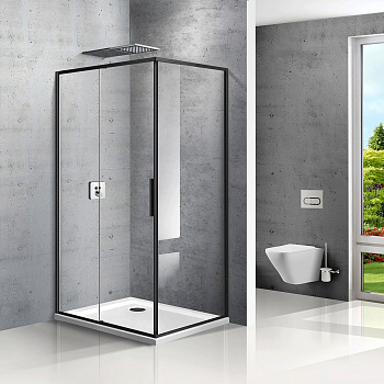 Душевой уголок Slim VSR-2SL9012CLB-L, 1200*900, матовый черный, стекло прозрачное, левый