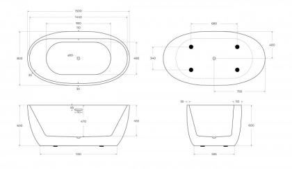 Акриловая ванна BELBAGNO BB404-1700-800