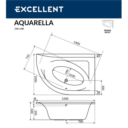 Ванна EXCELLENT Aquarella 150x100 (правая) "NANO" (хром) Ванна EXCELLENT Aquarella 150x100 (правая) "NANO" (хром)
