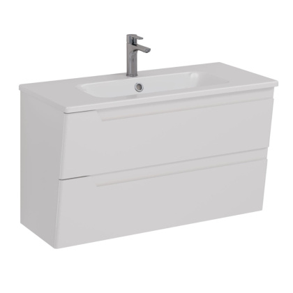 Тумба Lemark MIANO, 100см под 1 раковину, подвесная, 2 ящика, цвет корпуса, фасада: Белый глянец
