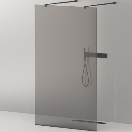 LIBERTA-L-2-90-GR-NERO Душевая перегородка с возможностью двустороннего входа, стекло графит, профиль чёрный, 900x1950 мм