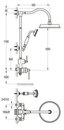 LIBERTY-F-CD-01 Душевая стойка со смесителем для верхнего и ручного душа Цвет Хром  LIBERTY-F-CD-01 Душевая стойка со смесителем для верхнего и ручного душа Цвет Хром