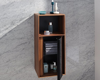 Средний шкаф Metropole левосторонний, 40 см,  цвет сливовое дерево, фасад черное акриловое стекло