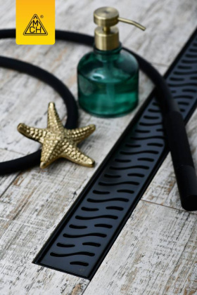 Душевой лоток 35 см Creto Zigzag CRE-350 ZB с решеткой, черный