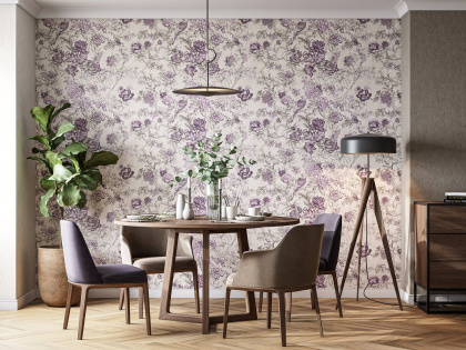 Обои виниловые Азулежу мотив, бежево-фиолетовый